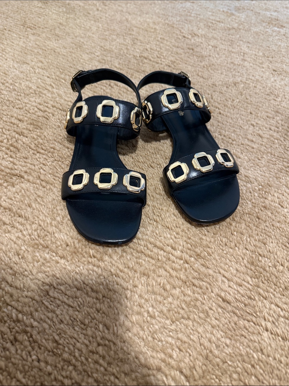 Larroude Black Sandals with Gold Hardware